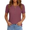 imagePRETTYGARDEN Waffle Knit Tops for Women Short Sleeve Henley Shirts 2026 Summer Blouses Dressy Casual Spring Fashion ClothesMauve