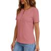 imagePRETTYGARDEN Waffle Knit Tops for Women Short Sleeve Henley Shirts 2026 Summer Blouses Dressy Casual Spring Fashion ClothesPink