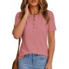 imagePRETTYGARDEN Waffle Knit Tops for Women Short Sleeve Henley Shirts 2026 Summer Blouses Dressy Casual Spring Fashion ClothesPink