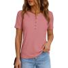 imagePRETTYGARDEN Waffle Knit Tops for Women Short Sleeve Henley Shirts 2026 Summer Blouses Dressy Casual Spring Fashion ClothesPink