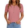 imagePRETTYGARDEN Waffle Knit Tops for Women Short Sleeve Henley Shirts 2026 Summer Blouses Dressy Casual Spring Fashion ClothesPink