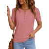 imagePRETTYGARDEN Waffle Knit Tops for Women Short Sleeve Henley Shirts 2026 Summer Blouses Dressy Casual Spring Fashion ClothesPink