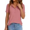 imagePRETTYGARDEN Waffle Knit Tops for Women Short Sleeve Henley Shirts 2026 Summer Blouses Dressy Casual Spring Fashion ClothesPink