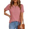 imagePRETTYGARDEN Waffle Knit Tops for Women Short Sleeve Henley Shirts 2026 Summer Blouses Dressy Casual Spring Fashion ClothesPink