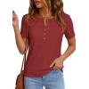 imagePRETTYGARDEN Waffle Knit Tops for Women Short Sleeve Henley Shirts 2026 Summer Blouses Dressy Casual Spring Fashion ClothesRust