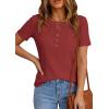 imagePRETTYGARDEN Waffle Knit Tops for Women Short Sleeve Henley Shirts 2026 Summer Blouses Dressy Casual Spring Fashion ClothesRust