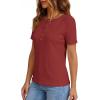 imagePRETTYGARDEN Waffle Knit Tops for Women Short Sleeve Henley Shirts 2026 Summer Blouses Dressy Casual Spring Fashion ClothesRust