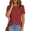 imagePRETTYGARDEN Waffle Knit Tops for Women Short Sleeve Henley Shirts 2026 Summer Blouses Dressy Casual Spring Fashion ClothesRust