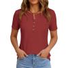 imagePRETTYGARDEN Waffle Knit Tops for Women Short Sleeve Henley Shirts 2026 Summer Blouses Dressy Casual Spring Fashion ClothesRust
