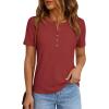 imagePRETTYGARDEN Waffle Knit Tops for Women Short Sleeve Henley Shirts 2026 Summer Blouses Dressy Casual Spring Fashion ClothesRust