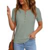 imagePRETTYGARDEN Waffle Knit Tops for Women Short Sleeve Henley Shirts 2026 Summer Blouses Dressy Casual Spring Fashion ClothesSage Green