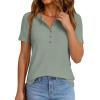 imagePRETTYGARDEN Waffle Knit Tops for Women Short Sleeve Henley Shirts 2026 Summer Blouses Dressy Casual Spring Fashion ClothesSage Green
