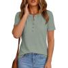 imagePRETTYGARDEN Waffle Knit Tops for Women Short Sleeve Henley Shirts 2026 Summer Blouses Dressy Casual Spring Fashion ClothesSage Green