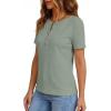imagePRETTYGARDEN Waffle Knit Tops for Women Short Sleeve Henley Shirts 2026 Summer Blouses Dressy Casual Spring Fashion ClothesSage Green