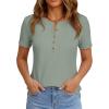 imagePRETTYGARDEN Waffle Knit Tops for Women Short Sleeve Henley Shirts 2026 Summer Blouses Dressy Casual Spring Fashion ClothesSage Green