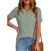 imagePRETTYGARDEN Waffle Knit Tops for Women Short Sleeve Henley Shirts 2026 Summer Blouses Dressy Casual Spring Fashion ClothesSage Green