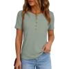 imagePRETTYGARDEN Waffle Knit Tops for Women Short Sleeve Henley Shirts 2026 Summer Blouses Dressy Casual Spring Fashion ClothesSage Green