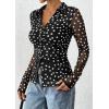 imagePRETTYGARDEN Women Button Down Floral Shirts 2026 Fall Trendy Long Sleeve V Neck Mesh Boho Blouse Spring Tops Date Outfits01 Dot Black White