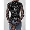 imagePRETTYGARDEN Women Button Down Floral Shirts 2026 Fall Trendy Long Sleeve V Neck Mesh Boho Blouse Spring Tops Date Outfits01 Dot Black White