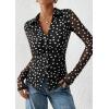 imagePRETTYGARDEN Women Button Down Floral Shirts 2026 Fall Trendy Long Sleeve V Neck Mesh Boho Blouse Spring Tops Date Outfits01 Dot Black White