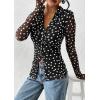 imagePRETTYGARDEN Women Button Down Floral Shirts 2026 Fall Trendy Long Sleeve V Neck Mesh Boho Blouse Spring Tops Date Outfits01 Dot Black White