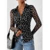 imagePRETTYGARDEN Women Button Down Floral Shirts 2026 Fall Trendy Long Sleeve V Neck Mesh Boho Blouse Spring Tops Date Outfits01 Dot Black White