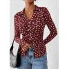 imagePRETTYGARDEN Women Button Down Floral Shirts 2026 Fall Trendy Long Sleeve V Neck Mesh Boho Blouse Spring Tops Date Outfits01 Dot Burgundy White