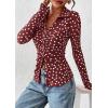imagePRETTYGARDEN Women Button Down Floral Shirts 2026 Fall Trendy Long Sleeve V Neck Mesh Boho Blouse Spring Tops Date Outfits01 Dot Burgundy White