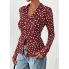imagePRETTYGARDEN Women Button Down Floral Shirts 2026 Fall Trendy Long Sleeve V Neck Mesh Boho Blouse Spring Tops Date Outfits01 Dot Burgundy White