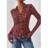 imagePRETTYGARDEN Women Button Down Floral Shirts 2026 Fall Trendy Long Sleeve V Neck Mesh Boho Blouse Spring Tops Date Outfits01 Dot Burgundy White
