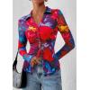 imagePRETTYGARDEN Women Button Down Floral Shirts 2026 Fall Trendy Long Sleeve V Neck Mesh Boho Blouse Spring Tops Date OutfitsFloral Navy Red
