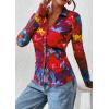 imagePRETTYGARDEN Women Button Down Floral Shirts 2026 Fall Trendy Long Sleeve V Neck Mesh Boho Blouse Spring Tops Date OutfitsFloral Navy Red