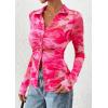 imagePRETTYGARDEN Women Button Down Floral Shirts 2026 Fall Trendy Long Sleeve V Neck Mesh Boho Blouse Spring Tops Date OutfitsFloral Pink