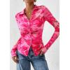 imagePRETTYGARDEN Women Button Down Floral Shirts 2026 Fall Trendy Long Sleeve V Neck Mesh Boho Blouse Spring Tops Date OutfitsFloral Pink