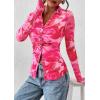 imagePRETTYGARDEN Women Button Down Floral Shirts 2026 Fall Trendy Long Sleeve V Neck Mesh Boho Blouse Spring Tops Date OutfitsFloral Pink