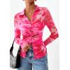 imagePRETTYGARDEN Women Button Down Floral Shirts 2026 Fall Trendy Long Sleeve V Neck Mesh Boho Blouse Spring Tops Date OutfitsFloral Pink
