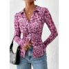 imagePRETTYGARDEN Women Button Down Floral Shirts 2026 Fall Trendy Long Sleeve V Neck Mesh Boho Blouse Spring Tops Date OutfitsLeopard Purple