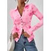 imagePRETTYGARDEN Women Button Down Floral Shirts 2026 Fall Trendy Long Sleeve V Neck Mesh Boho Blouse Spring Tops Date OutfitsPink