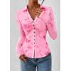 imagePRETTYGARDEN Women Button Down Floral Shirts 2026 Fall Trendy Long Sleeve V Neck Mesh Boho Blouse Spring Tops Date OutfitsPink