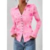 imagePRETTYGARDEN Women Button Down Floral Shirts 2026 Fall Trendy Long Sleeve V Neck Mesh Boho Blouse Spring Tops Date OutfitsPink