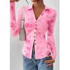 imagePRETTYGARDEN Women Button Down Floral Shirts 2026 Fall Trendy Long Sleeve V Neck Mesh Boho Blouse Spring Tops Date OutfitsPink
