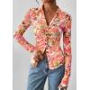 imagePRETTYGARDEN Women Button Down Floral Shirts 2026 Fall Trendy Long Sleeve V Neck Mesh Boho Blouse Spring Tops Date OutfitsRed Pink