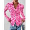imagePRETTYGARDEN Women Button Down Floral Shirts 2026 Fall Trendy Long Sleeve V Neck Mesh Boho Blouse Spring Tops Date OutfitsRose Pink