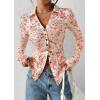 imagePRETTYGARDEN Women Button Down Floral Shirts 2026 Fall Trendy Long Sleeve V Neck Mesh Boho Blouse Spring Tops Date OutfitsWhite Pink Floral