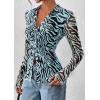 imagePRETTYGARDEN Women Button Down Floral Shirts 2026 Fall Trendy Long Sleeve V Neck Mesh Boho Blouse Spring Tops Date OutfitsZebra Blue Black