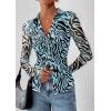 imagePRETTYGARDEN Women Button Down Floral Shirts 2026 Fall Trendy Long Sleeve V Neck Mesh Boho Blouse Spring Tops Date OutfitsZebra Blue Black