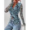 imagePRETTYGARDEN Women Button Down Floral Shirts 2026 Fall Trendy Long Sleeve V Neck Mesh Boho Blouse Spring Tops Date OutfitsZebra Blue Black