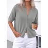 imagePRETTYGARDEN Women Spring Short Sleeve Cardigan Sweaters Button Down Knit Shirt Blouse Dressy Casual Tops 2026 Summer OutfitsGrey