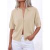 imagePRETTYGARDEN Women Spring Short Sleeve Cardigan Sweaters Button Down Knit Shirt Blouse Dressy Casual Tops 2026 Summer OutfitsLight Khaki