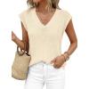 imagePRETTYGARDEN Womens 2026 Lightweight Sweaters Vest Spring Trendy Cap Sleeve V Neck Knit Tank Tops Summer Going Out OutfitsBeige